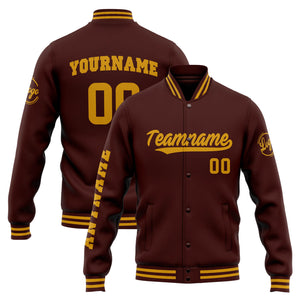 Chaqueta universitaria personalizada estilo Letterman para hombres-mujeres y jóvenes-color burdeos y dorado