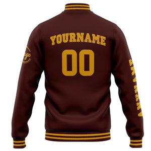 Chaqueta universitaria personalizada estilo Letterman para hombres-mujeres y jóvenes-color burdeos y dorado