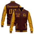 Chaqueta universitaria personalizada estilo Letterman para hombres-mujeres y jóvenes-color burdeos y dorado