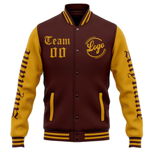 Chaqueta universitaria personalizada estilo Letterman para hombres-mujeres y jóvenes-color burdeos y dorado
