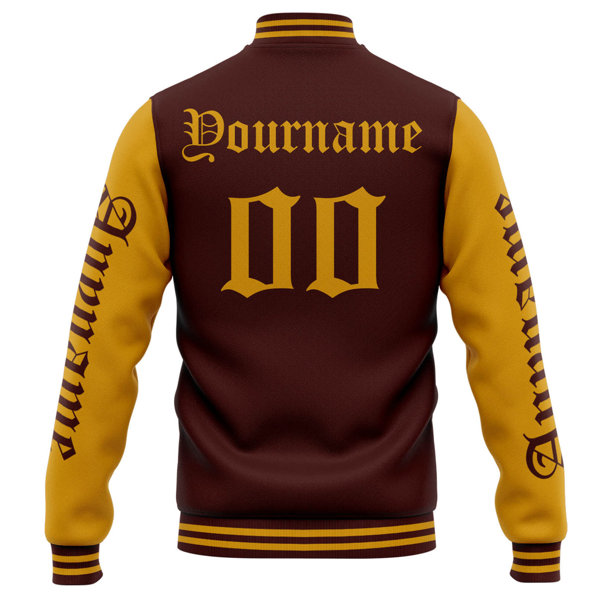 Chaqueta universitaria personalizada estilo Letterman para hombres-mujeres y jóvenes-color burdeos y dorado