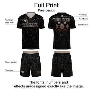 Conjunto personalizado de camiseta de fútbol negra y marrón claro para niños y adultos