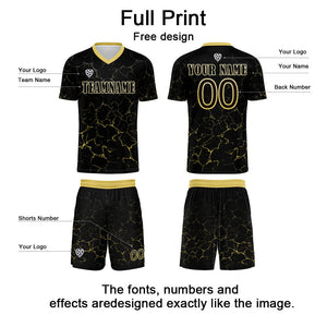 Conjunto personalizado de camiseta de fútbol negra y amarilla para niños y adultos