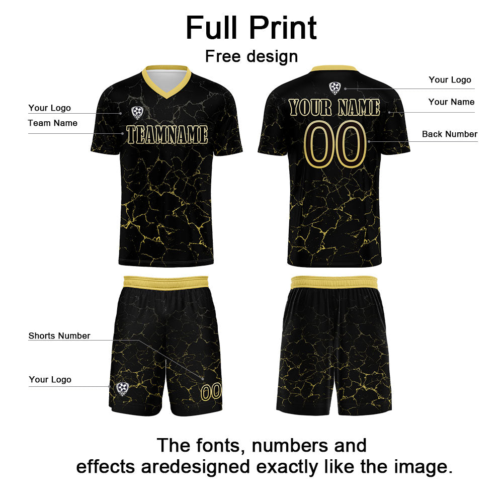 Conjunto personalizado de camiseta de fútbol negra y amarilla para niños y adultos