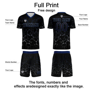Conjunto personalizado de camiseta de fútbol negra y azul oscuro para niños y adultos