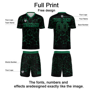 Conjunto personalizado de camiseta de fútbol negra y verde para niños y adultos