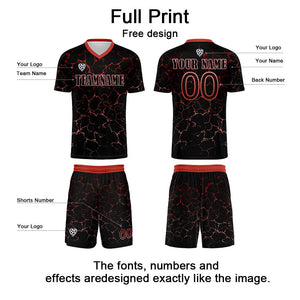 Conjunto personalizado de camiseta de fútbol negra y roja para niños y adultos