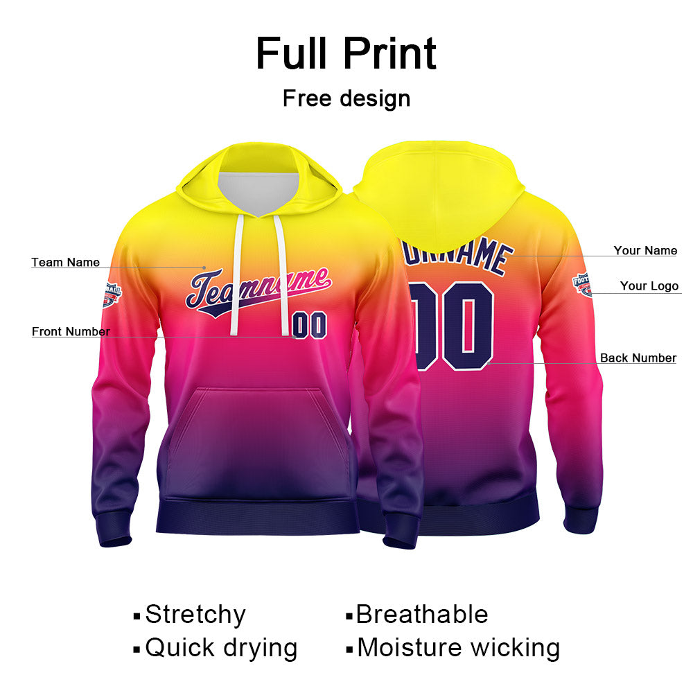 Sudadera con capucha personalizada con degradado para hombre-mujer-niña o niño Estampa tu logotipo-nombre o número en color morado