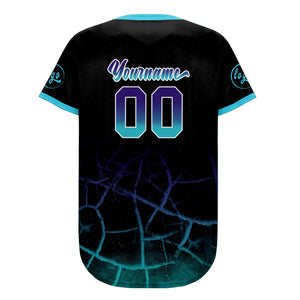 Camiseta de béisbol personalizada negra azul cielo y morada con degradado uniformes de equipo personalizados con nombre y número
