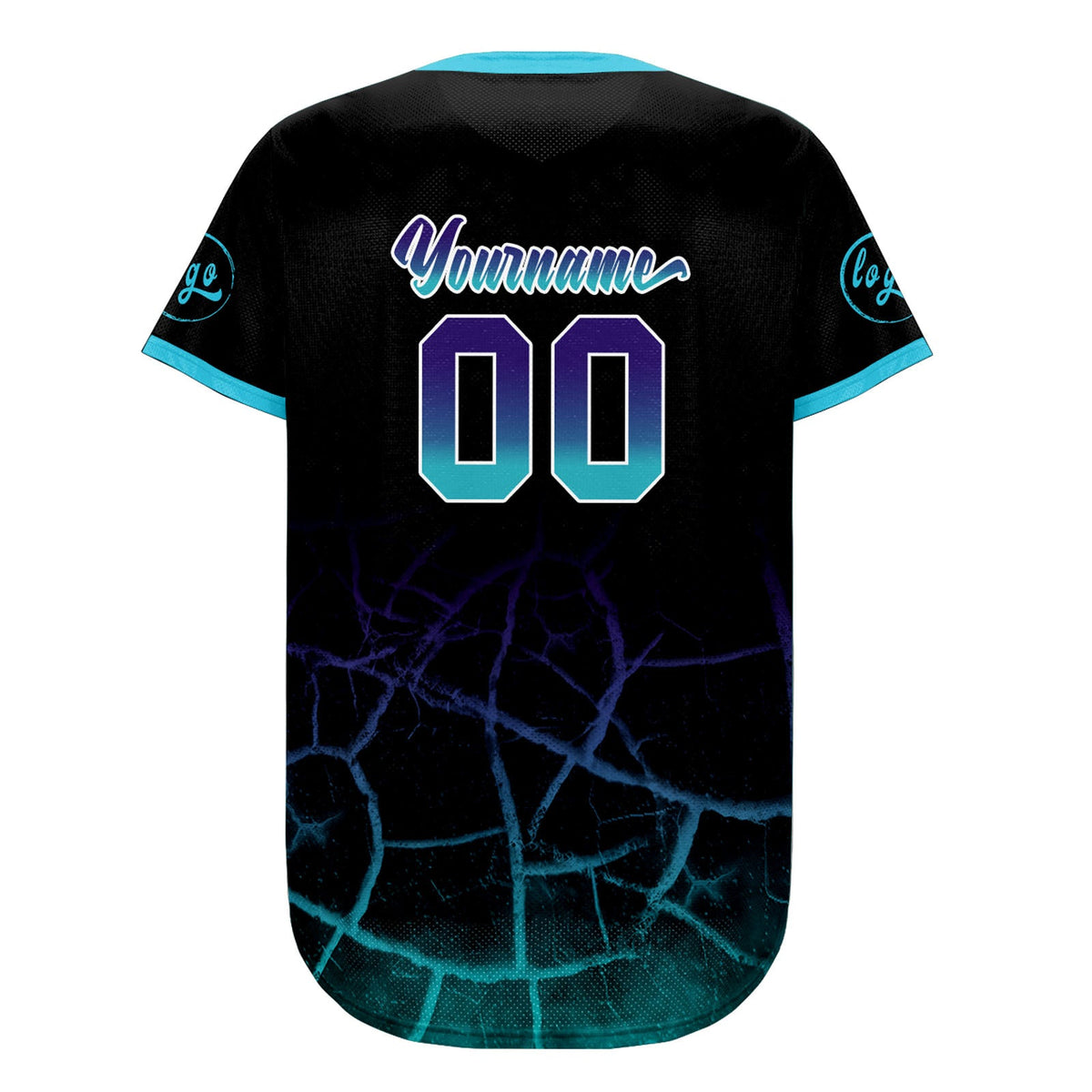 Camiseta de béisbol personalizada negra azul cielo y morada con degradado uniformes de equipo personalizados con nombre y número