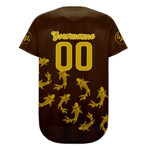 Camiseta de béisbol personalizada marrón y amarilla con degradado uniformes de equipo con nombre y número