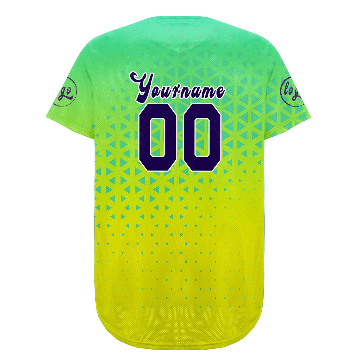 Camiseta de béisbol personalizada verde y amarilla con degradado uniformes de equipo con nombre y número