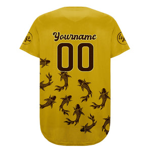Camiseta de béisbol personalizada amarilla y marrón con degradado uniformes de equipo personalizados con nombre y número