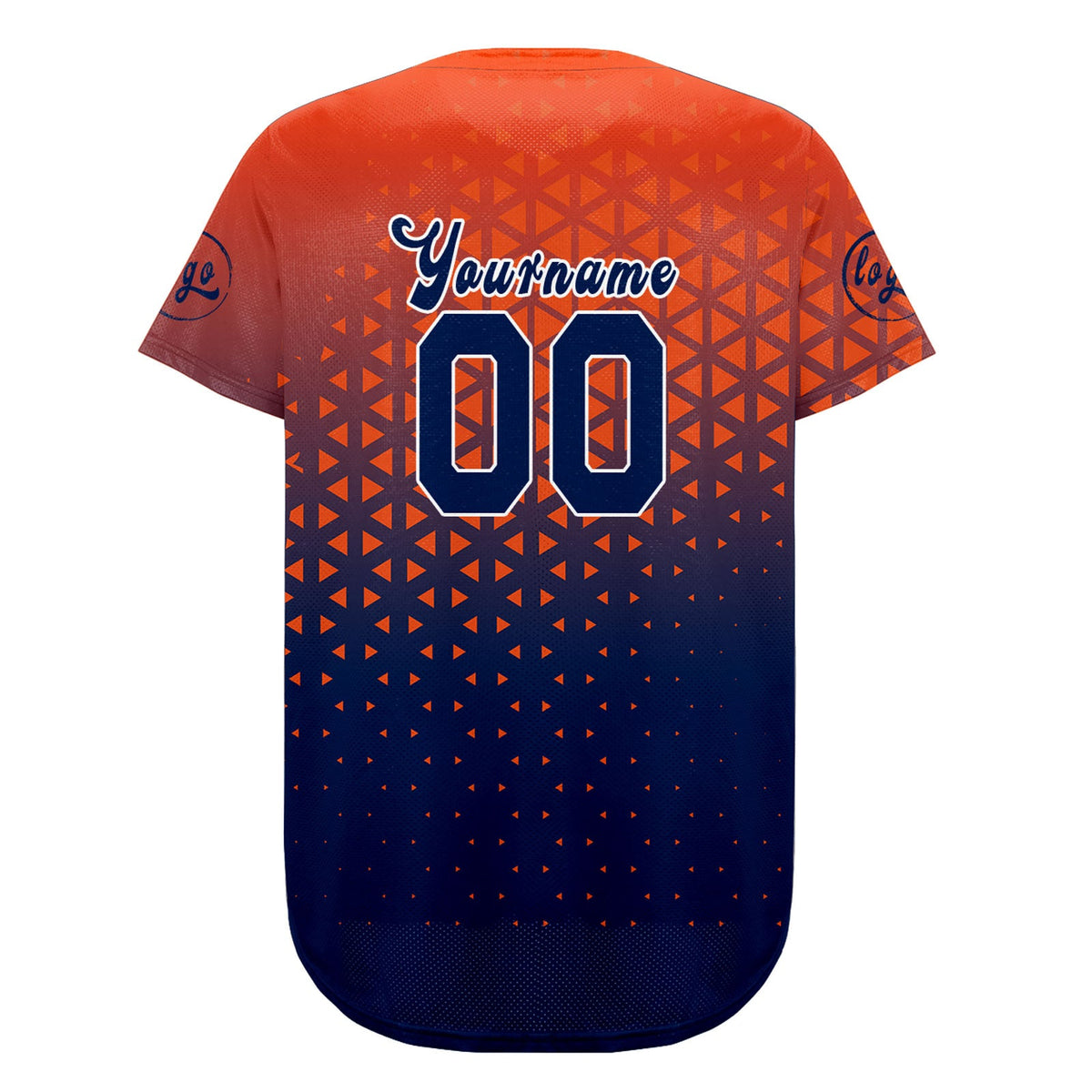 Camiseta de béisbol personalizada naranja y azul marino con dise?o degradado uniformes de equipo con nombre y número
