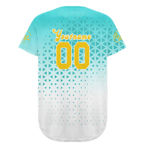 Camiseta de béisbol personalizada azul y blanca de Lakes uniforme de equipo con degradado personalizado nombre y número