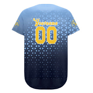 Camiseta de béisbol azul claro personalizada azul trueno uniformes de equipo con degradado personalizado nombre y número