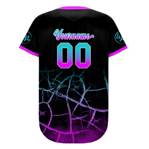Camiseta de béisbol personalizada negra morada brillante y azul lagos uniformes de equipo con degradado personalizado nombre y número