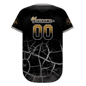 Camiseta de béisbol personalizada negra y dorada antigua con dise?o degradado uniformes de equipo con nombre y número