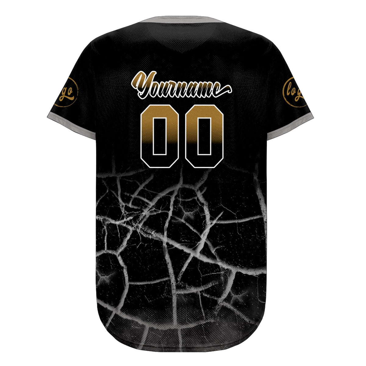 Camiseta de béisbol personalizada negra y dorada antigua con dise?o degradado uniformes de equipo con nombre y número