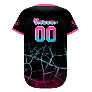 Camiseta de béisbol personalizada negra rosa y azul con dise?o degradado uniformes de equipo con nombre y número