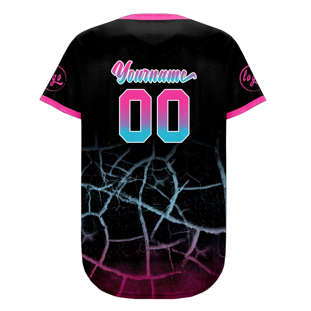 Camiseta de béisbol personalizada negra rosa y azul con dise?o degradado uniformes de equipo con nombre y número