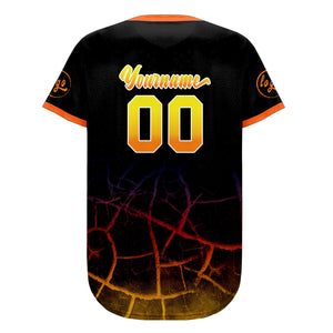 Camiseta de béisbol personalizada negra naranja y amarilla con degradado uniformes de equipo personalizados con nombre y número