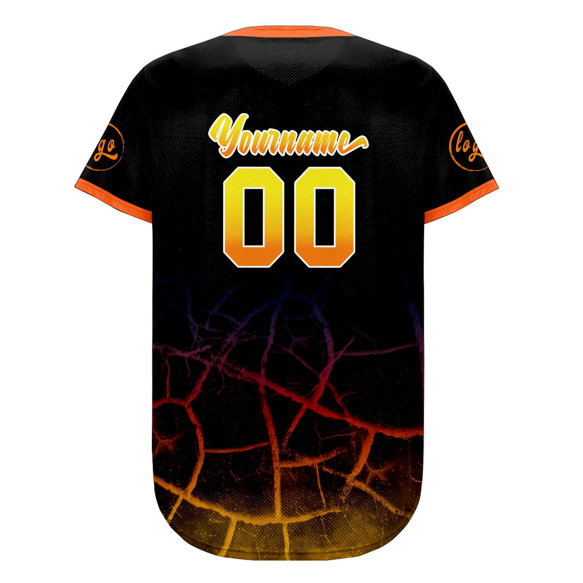 Camiseta de béisbol personalizada negra naranja y amarilla con degradado uniformes de equipo personalizados con nombre y número