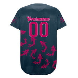 Camiseta de béisbol personalizada azul oscuro y rosa brillante con degradado uniformes de equipo personalizados con nombre y número