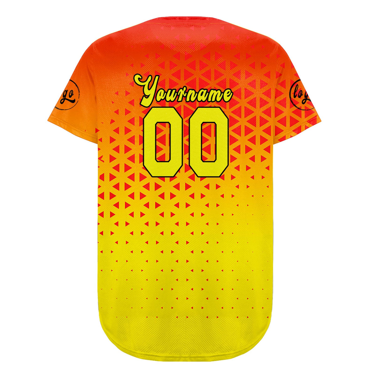 Camiseta de béisbol personalizada roja y amarilla con degradado uniformes de equipo con nombre y número