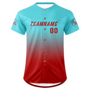 Camiseta de béisbol personalizada azul y roja con degradado uniformes de equipo con nombre y número