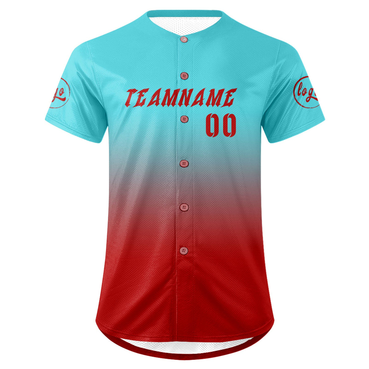 Camiseta de béisbol personalizada azul y roja con degradado uniformes de equipo con nombre y número