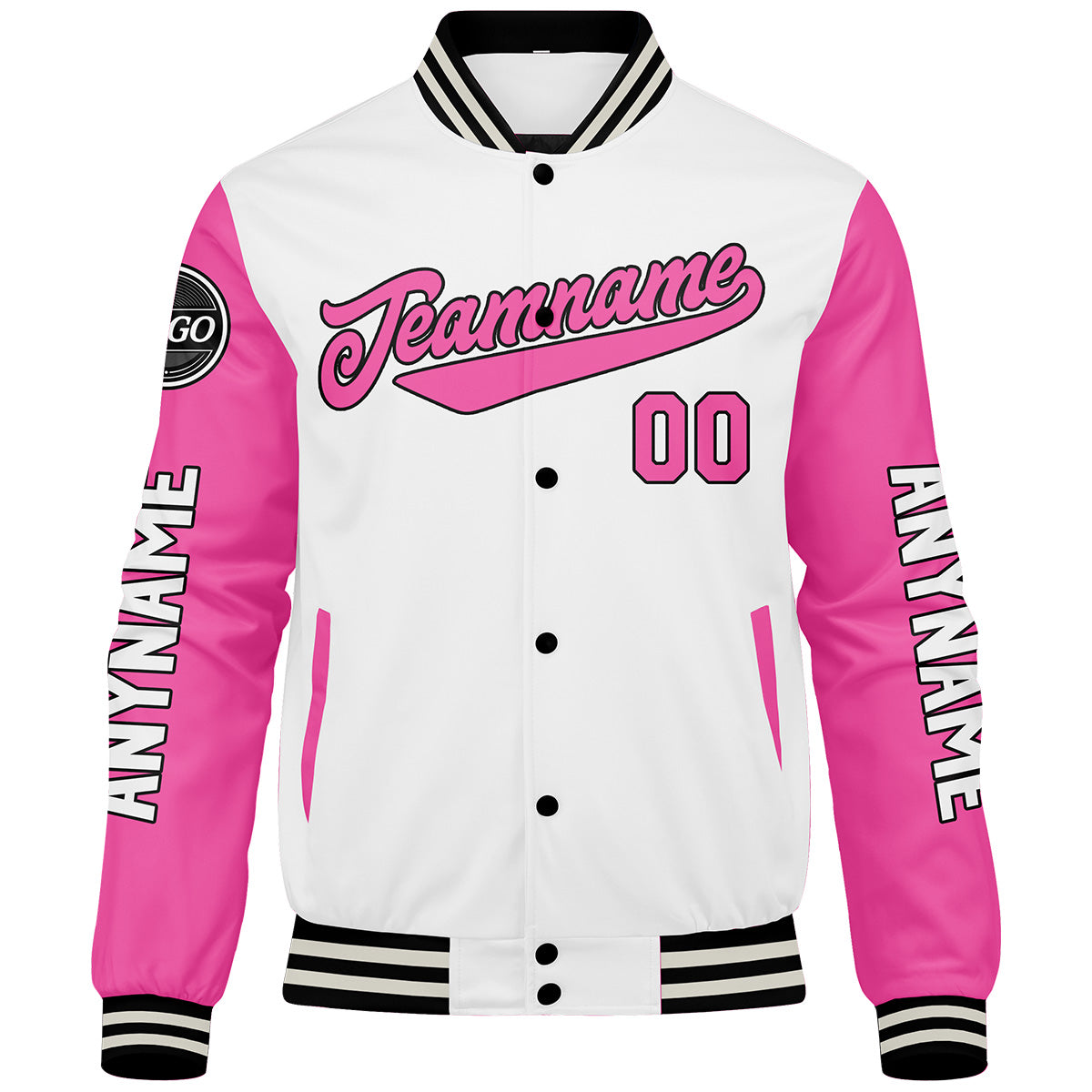 Chaquetas universitarias blancas y rosas personalizadas para hombres & mujeres y jóvenes & Chaquetas Letterman personalizadas