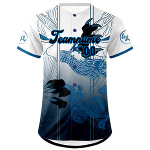 Camiseta de béisbol azul y blanca personalizada con dise?o degradado uniformes de equipo con nombre y número