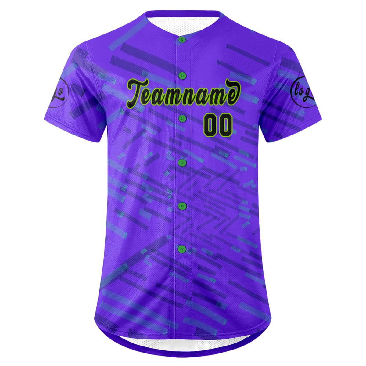 Camiseta de béisbol personalizada en color morado y verde con degradado uniformes de equipo personalizados con nombre y número