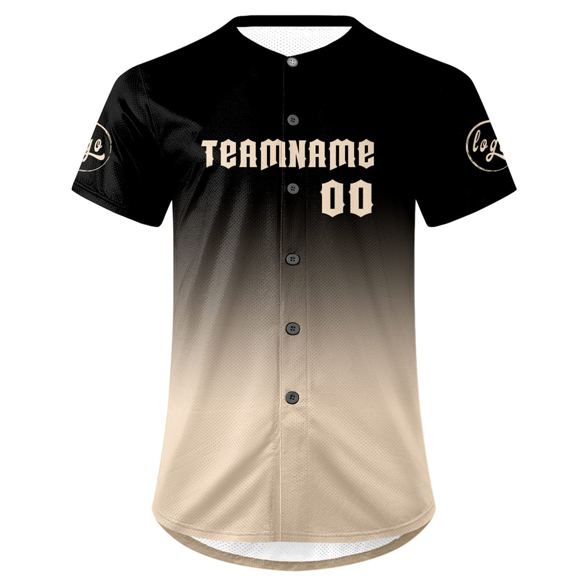 Camiseta de béisbol personalizada negra y beige con degradado uniformes de equipo con nombre y número