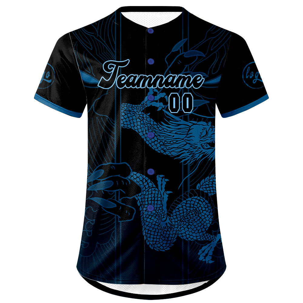 Camiseta de béisbol azul y negra personalizada con dise?o degradado uniformes de equipo con nombre y número