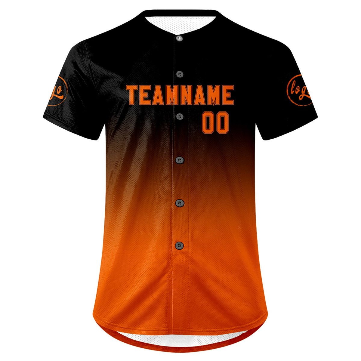 Camiseta de béisbol personalizada negra y naranja con degradado uniformes de equipo con nombre y número