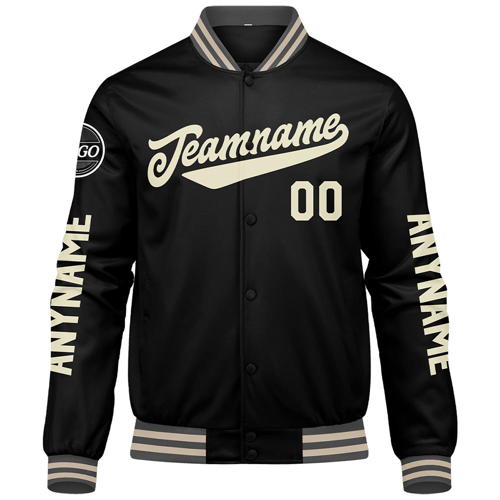Chaquetas universitarias personalizadas en gris & negro y crema para hombres & mujeres y jóvenes & Chaquetas Letterman personalizadas