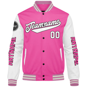 Chaquetas universitarias personalizadas en rosa y blanco para hombres & mujeres y jóvenes & Chaquetas Letterman personalizadas