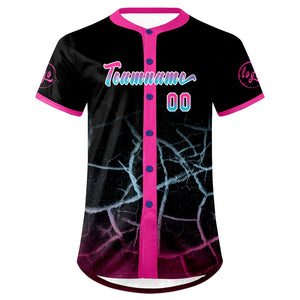 Camiseta de béisbol personalizada negra rosa y azul con dise?o degradado uniformes de equipo con nombre y número