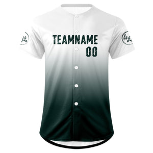 Camiseta de béisbol personalizada blanca y verde oscuro con degradado uniformes de equipo personalizados con nombre y número