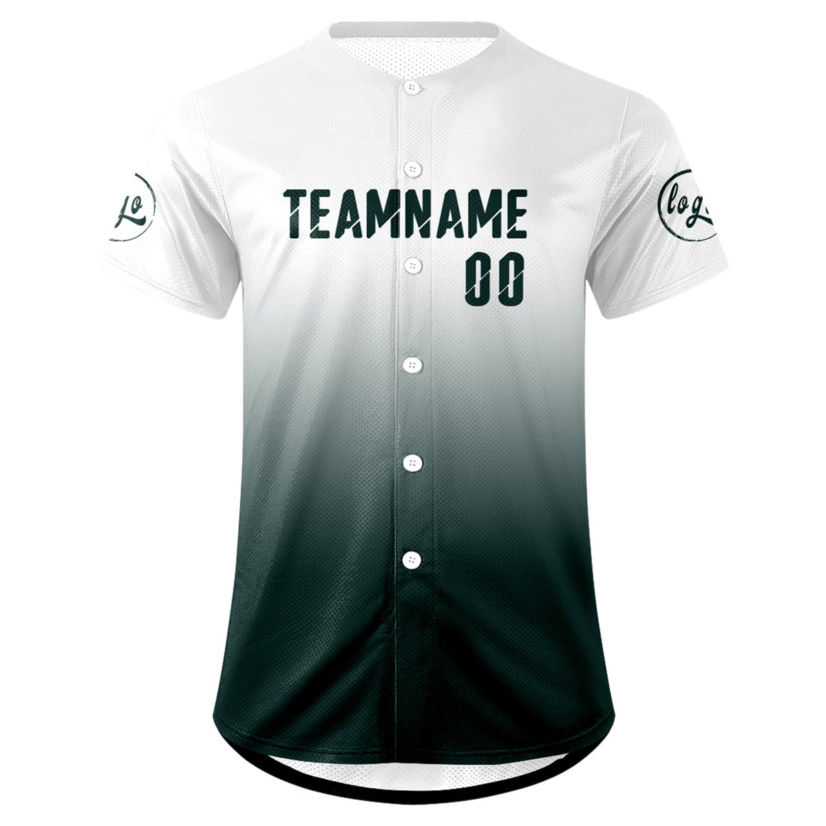 Camiseta de béisbol personalizada blanca y verde oscuro con degradado uniformes de equipo personalizados con nombre y número