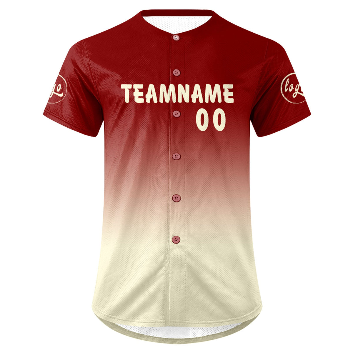Camiseta de béisbol personalizada roja y blanca con degradado uniformes de equipo con nombre y número