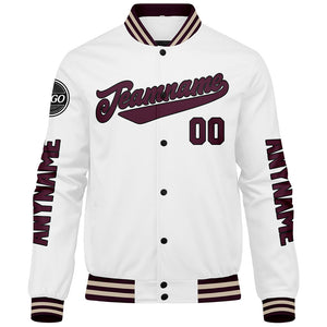 Chaquetas universitarias personalizadas color granate y blanco para hombres & mujeres y jóvenes & Chaquetas Letterman personalizadas