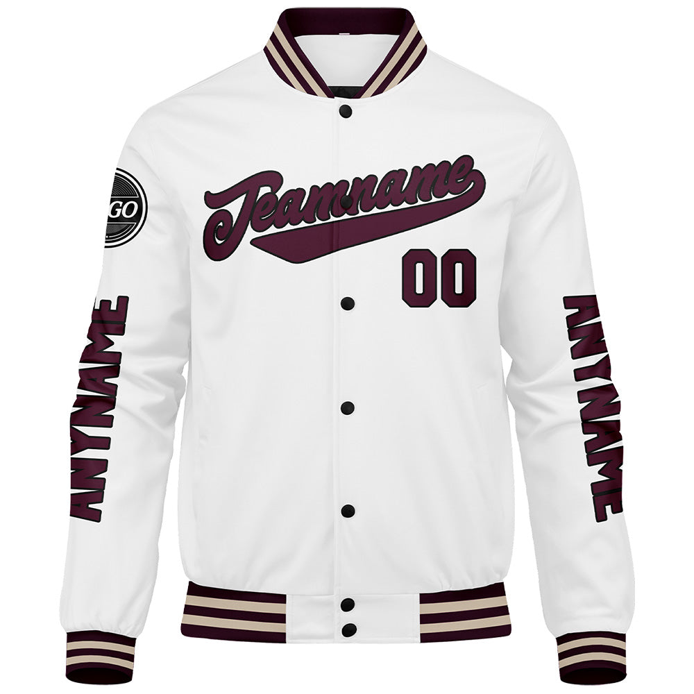 Chaquetas universitarias personalizadas color granate y blanco para hombres & mujeres y jóvenes & Chaquetas Letterman personalizadas