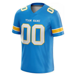 customized  authentic football jersey powder blue white -yellow mesh