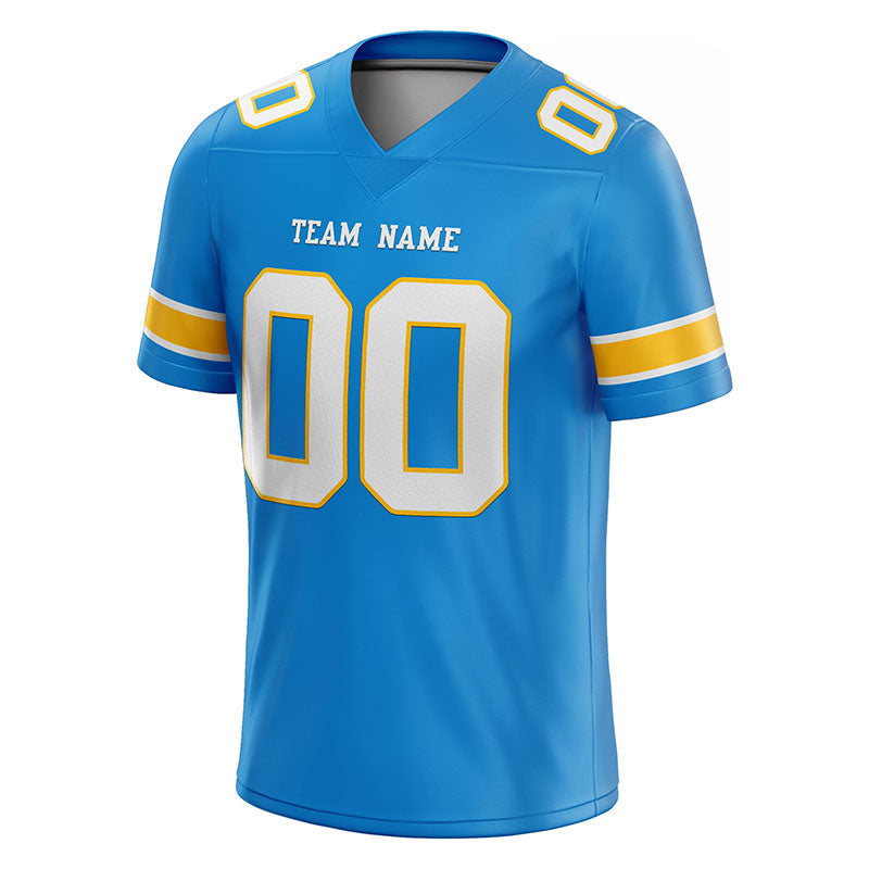 customized  authentic football jersey powder blue white -yellow mesh