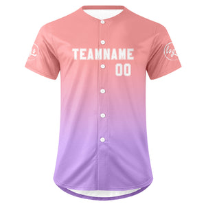 Camiseta de béisbol personalizada rosa claro-morada con degradado uniformes de equipo personalizados con nombre y número