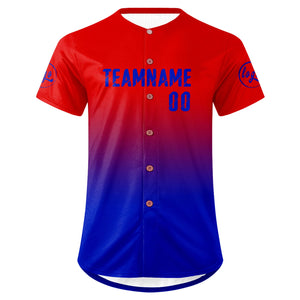 Camiseta de béisbol personalizada roja y azul con degradado uniformes de equipo con nombre y número