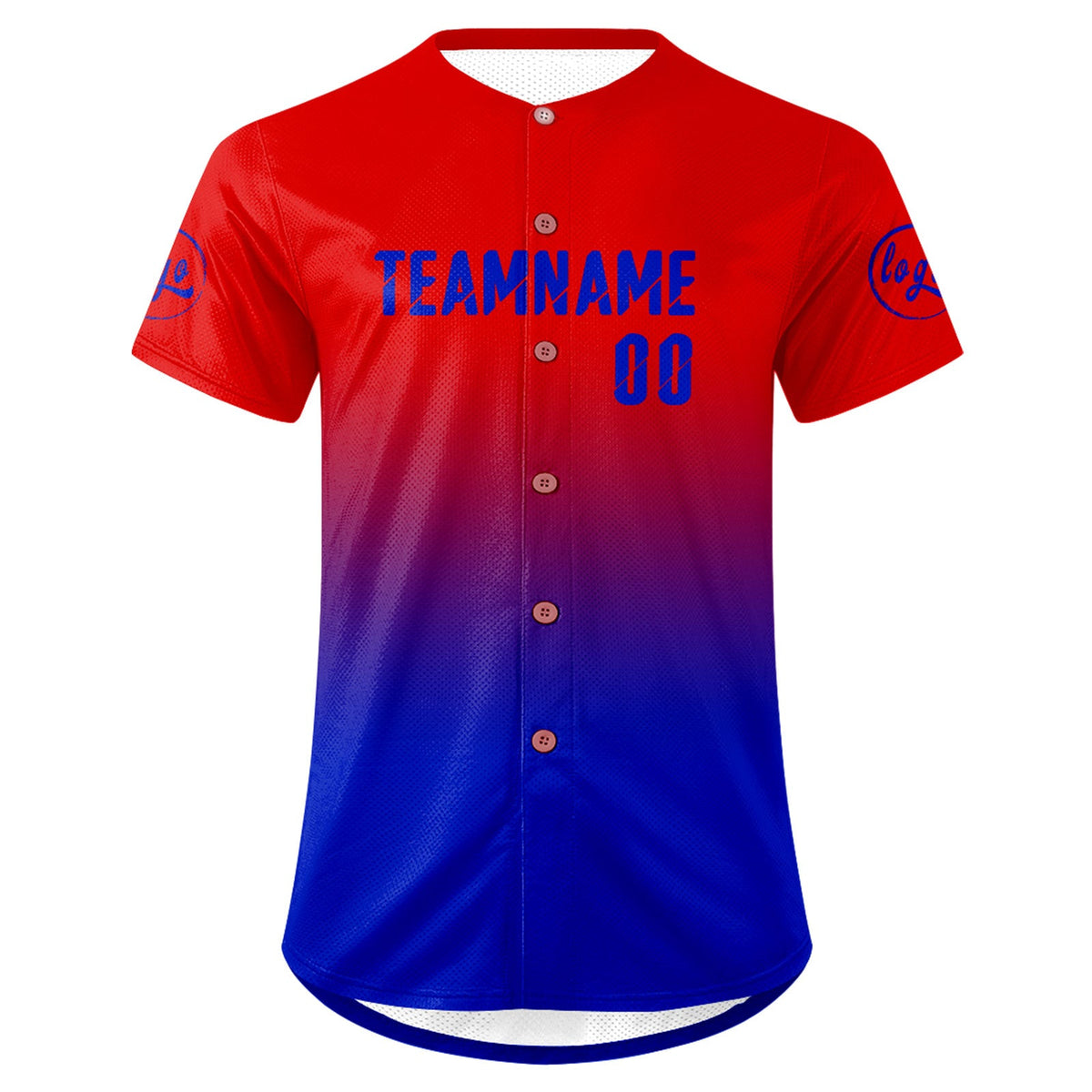 Camiseta de béisbol personalizada roja y azul con degradado uniformes de equipo con nombre y número